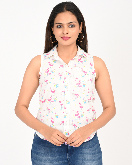 "How to Style a White Cotton Sleeveless Top with Flamingo Print – Classy Clothing"