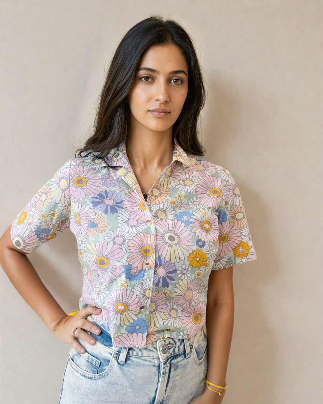 Short Sleeve Slim fit Flower print Crop Top