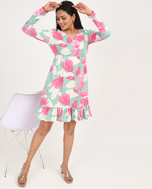 Mint Bloom Ruffle Dress