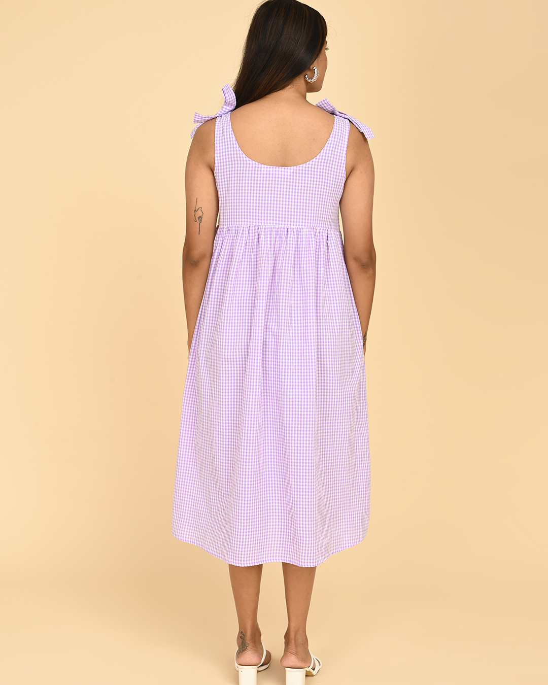 cotton check midi dress for women in india back view