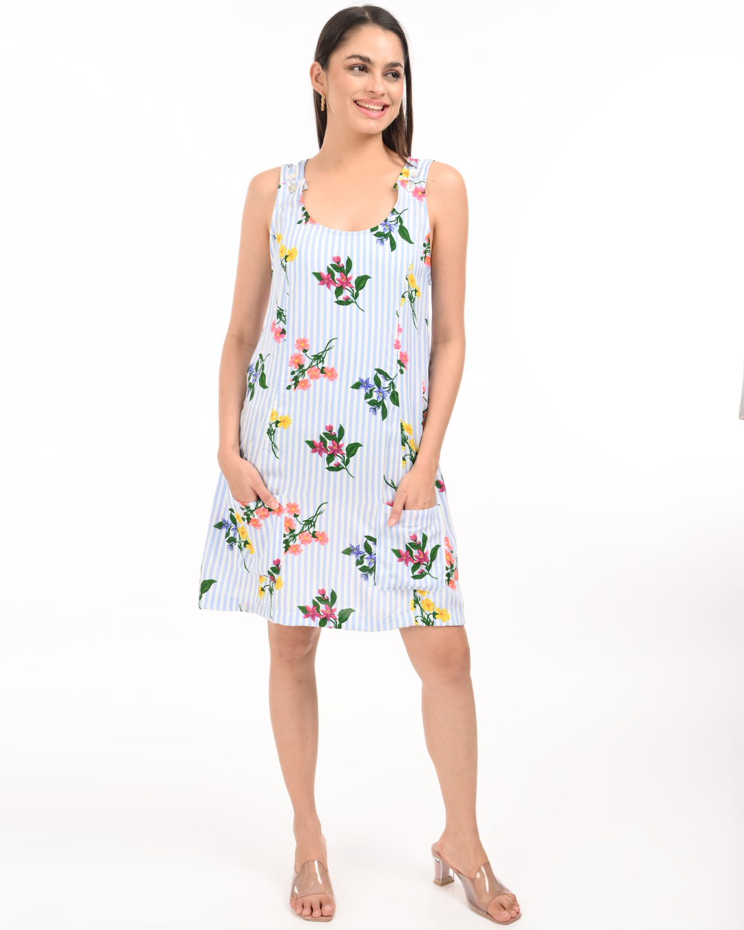 Breezy Floral Striped Cotton Dress