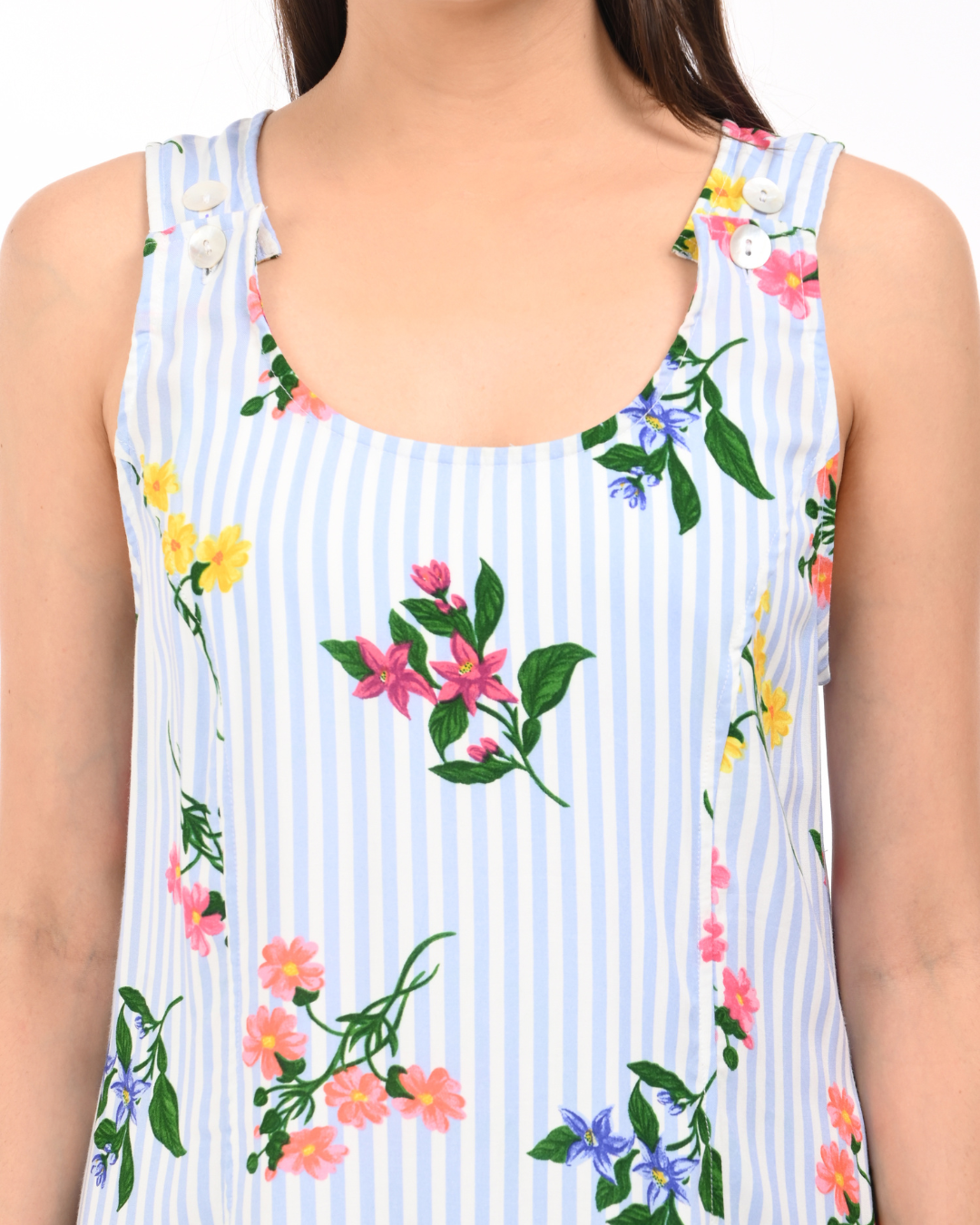 Breezy Floral Striped Cotton Dress