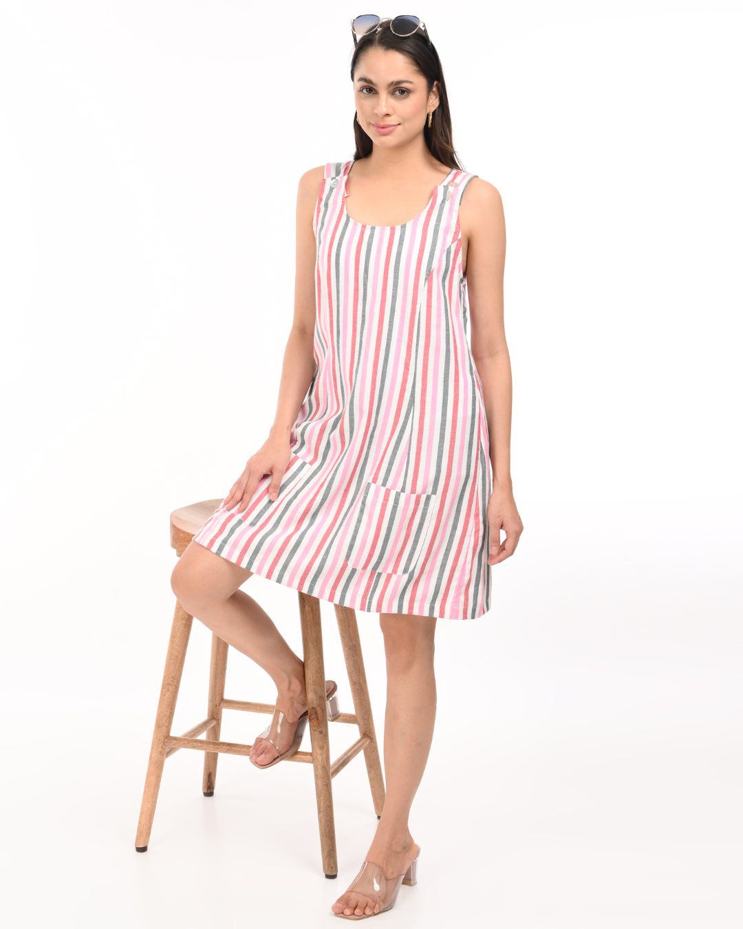 Women's Elegant Striped Cotton A-Line Dress Summer Casual The Classy Clothing Women's Elegant Striped Cotton A-Line Dress Summer Casual The Classy Clothing