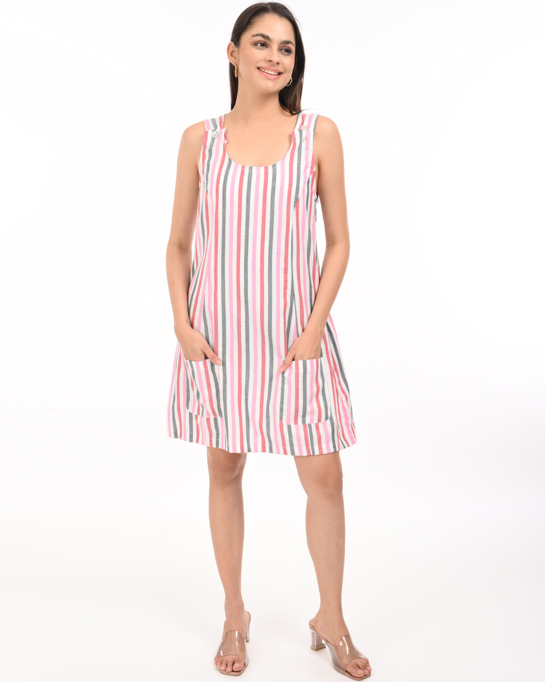 Women’s Elegant Striped Cotton A-Line Dress – Summer Casual
