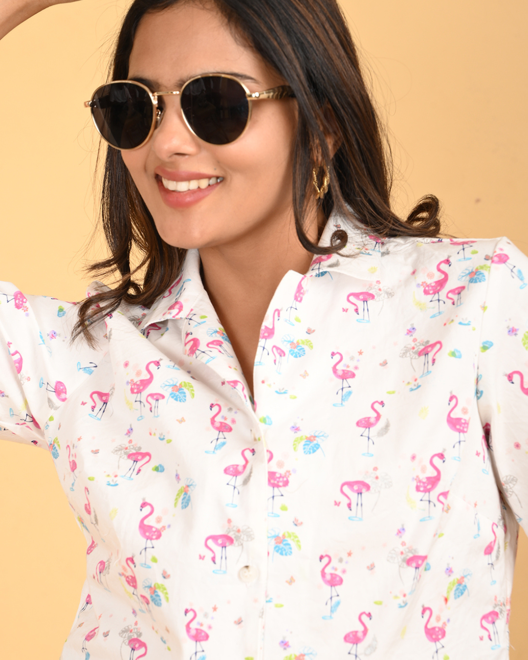 Trendy Summer Casual Button down Crop shirt.