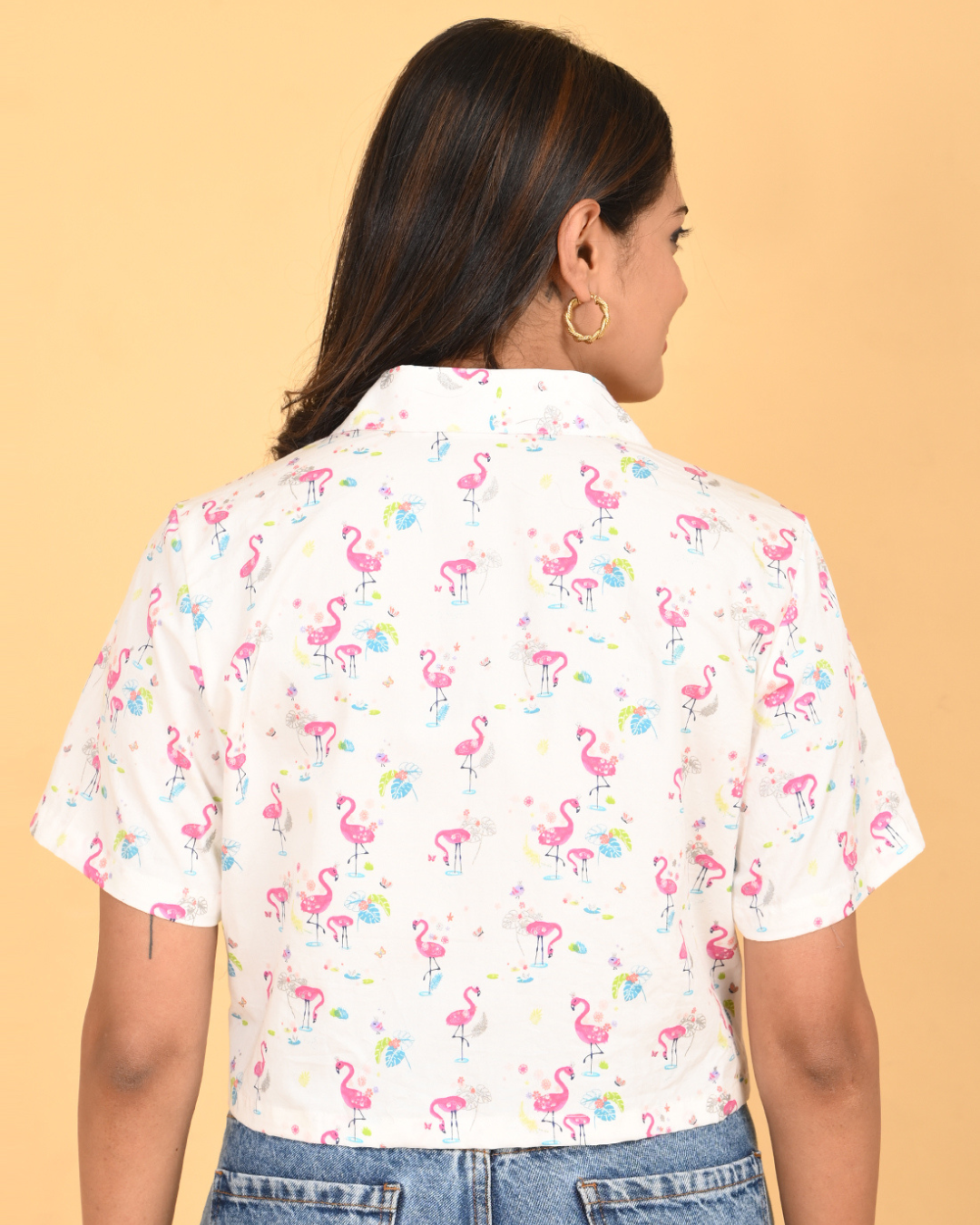 Trendy Summer Casual Button down Crop shirt.