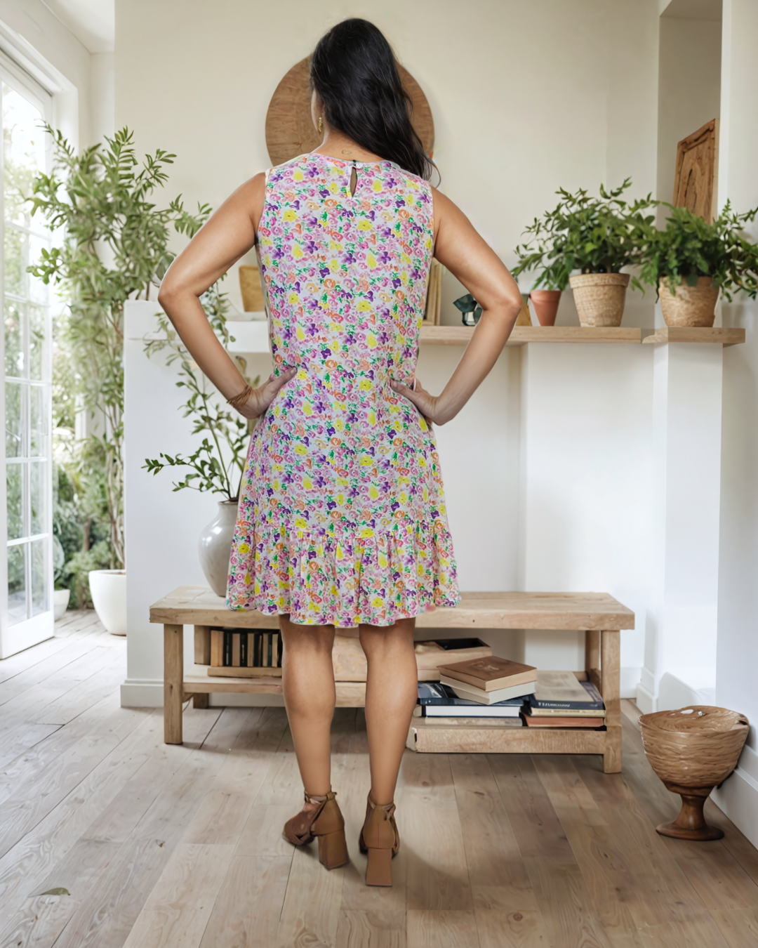 Floral Print dress with flair at hem