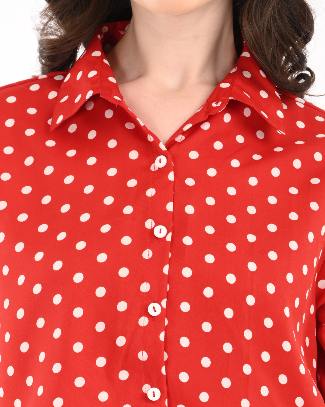 Red Polka Dot Balloon Sleeves Crop Top