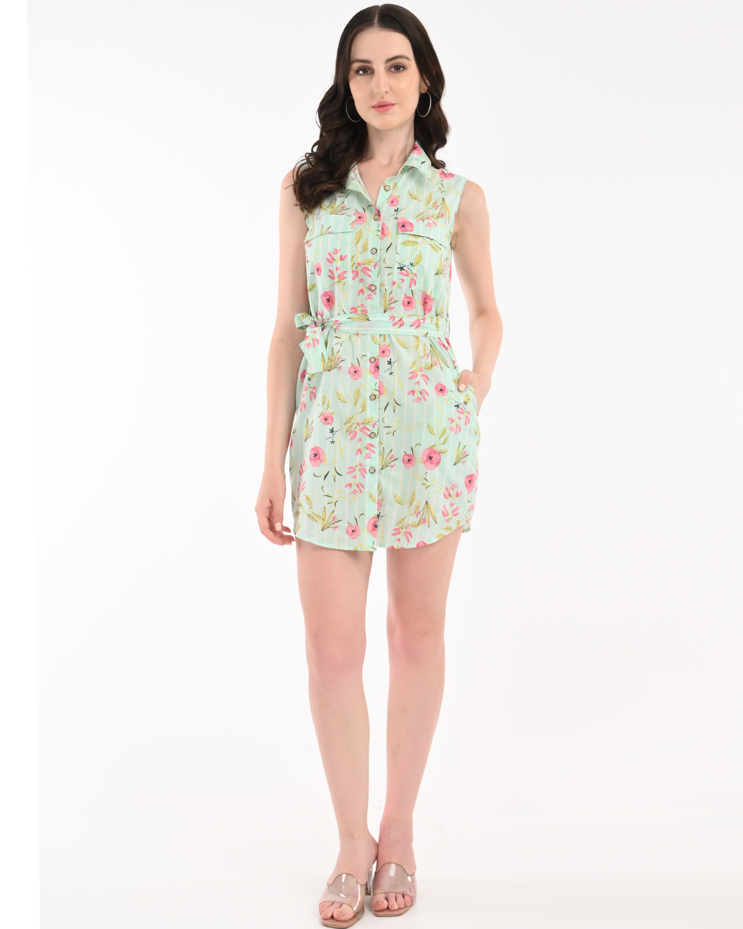 Mint Green Floral Shirt For Women