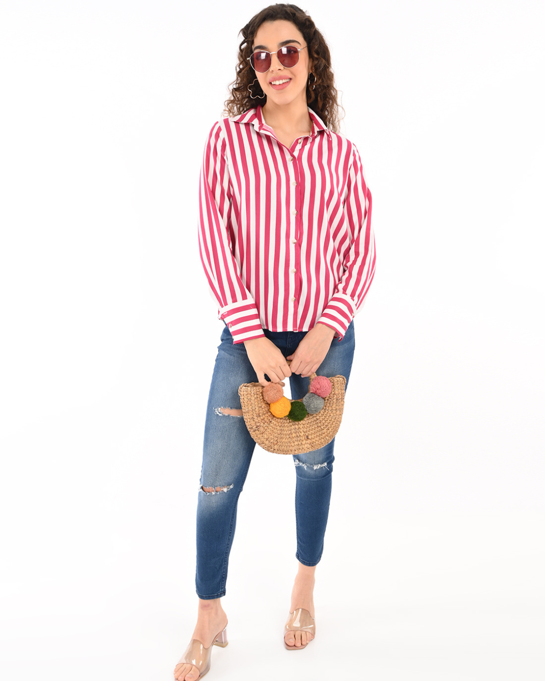 Red and White Vertical Stripe Shirt.