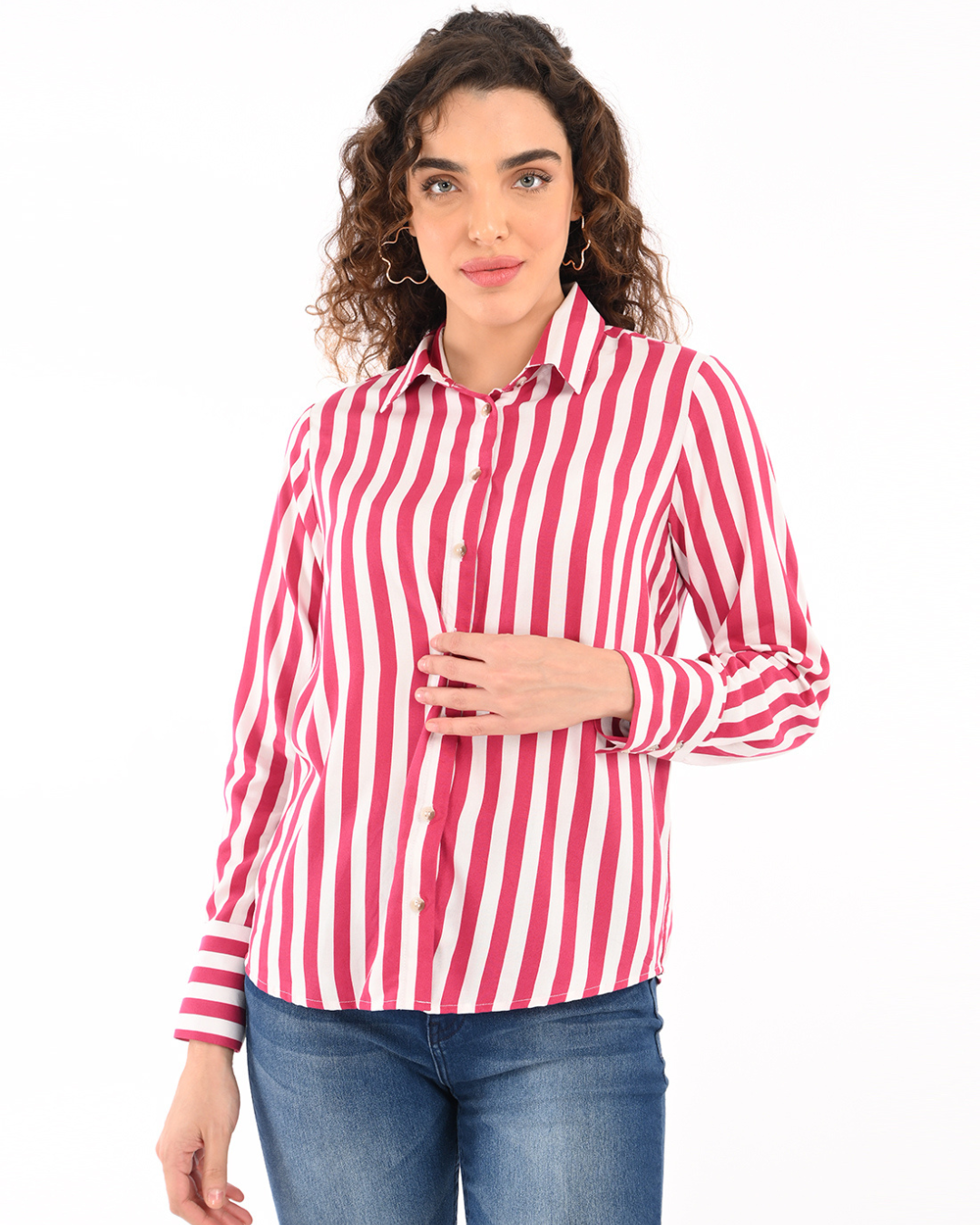 Red and White Vertical Stripe Shirt.