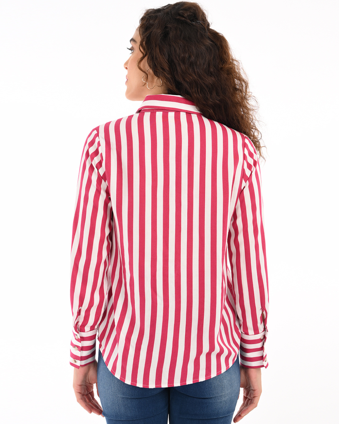 Red and White Vertical Stripe Shirt.