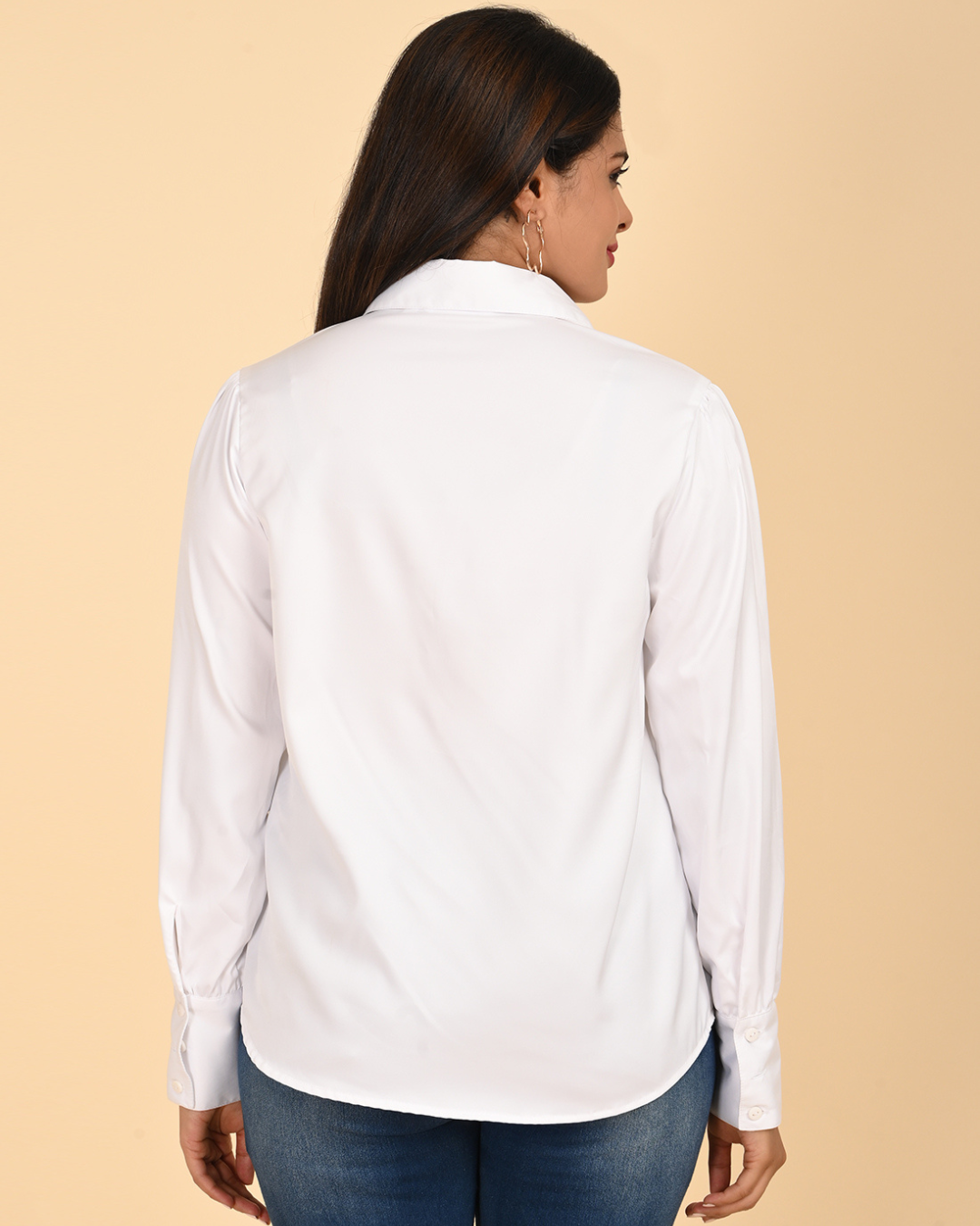Elegant white Satin Shirt with Tonal Lace Detail.