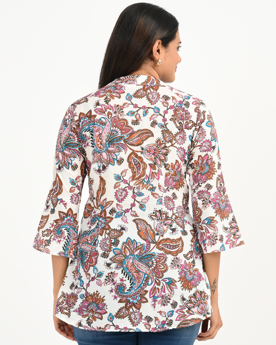 100% Cotton Voile Floral Printed Top with Front Pleat.