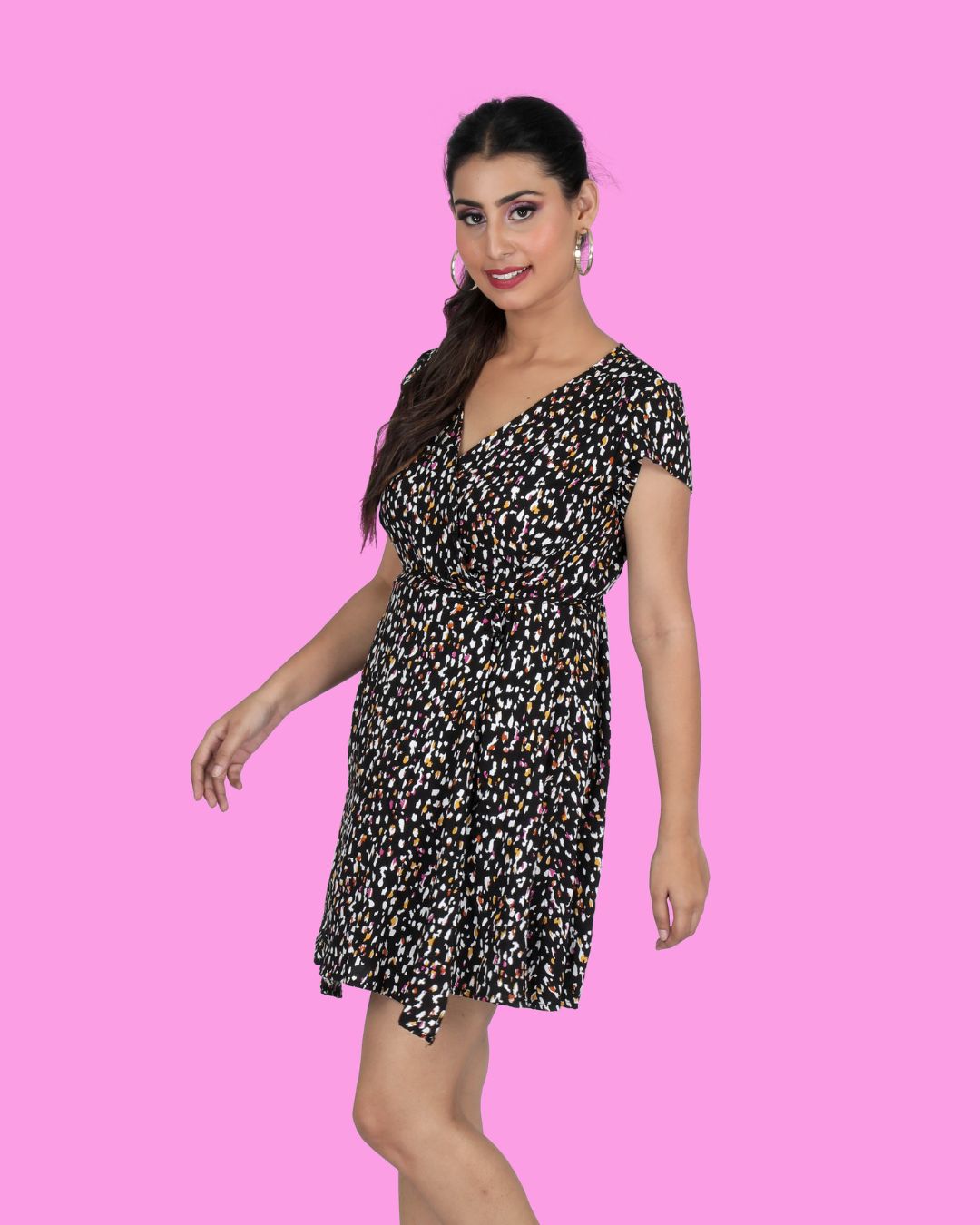Printed Wrap Around Short Dress