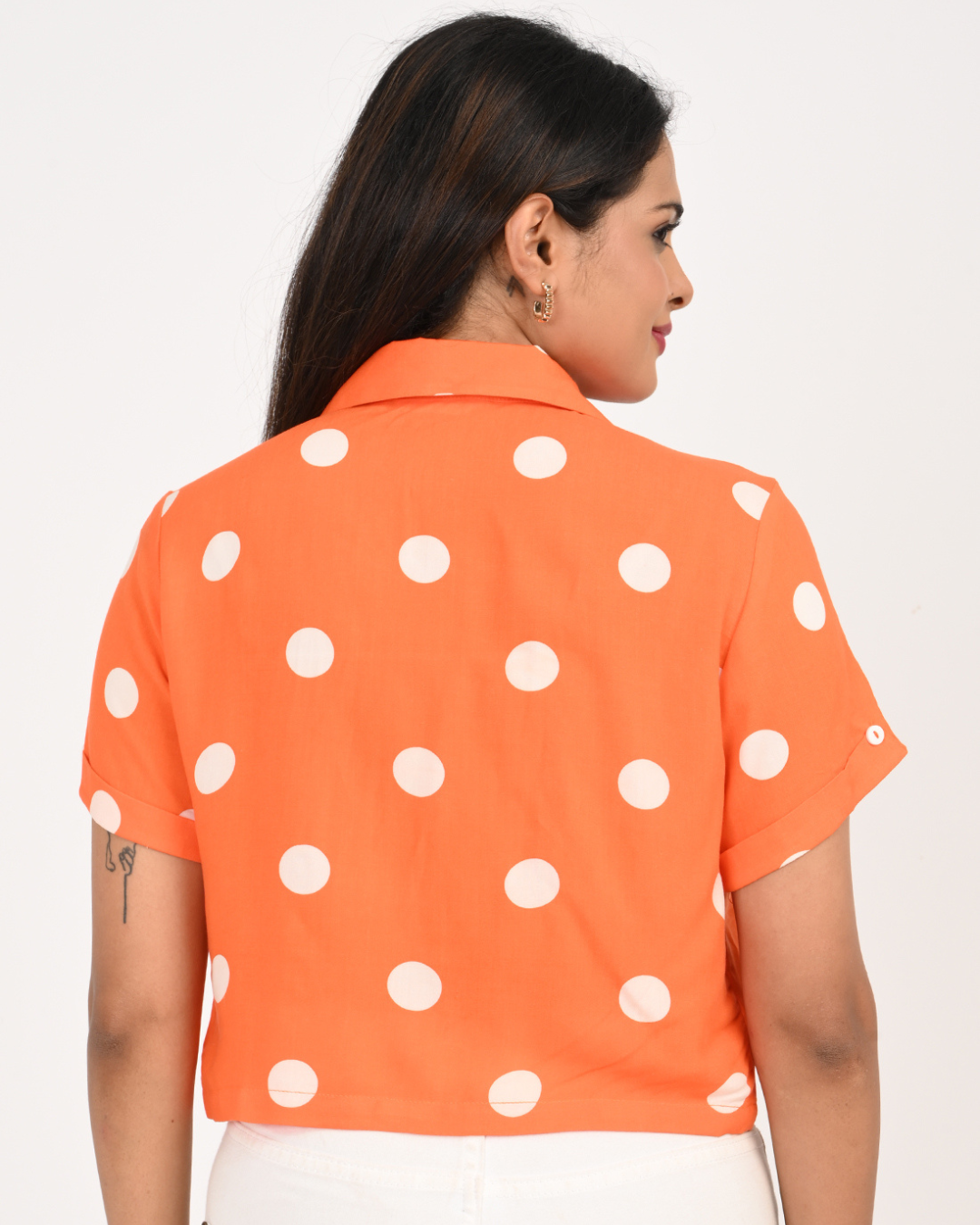 Trendy Orange Crop Top - Rayon Short Sleeve Casual shirt for Women