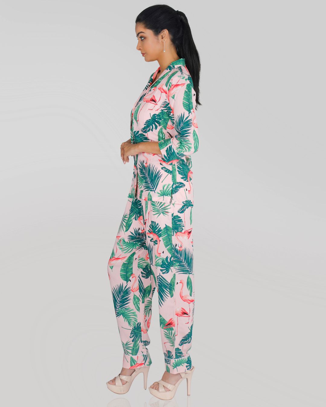 Flamingo Print Viscose Co-ord Set for Women