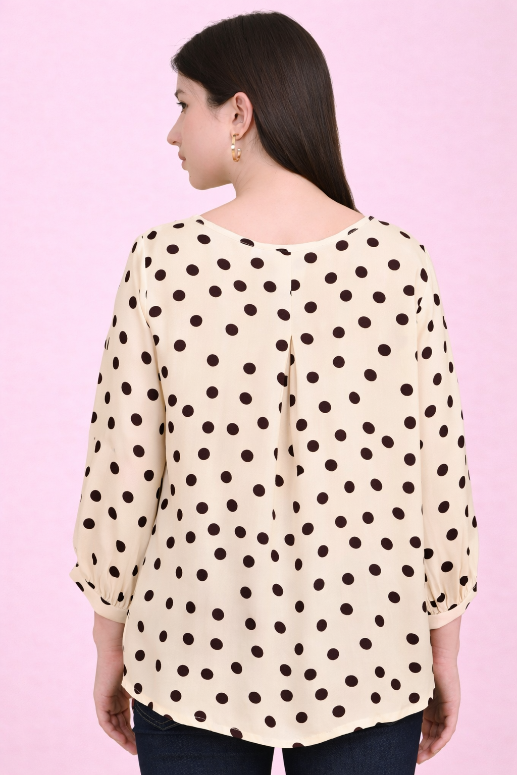 👉 Ivory polka dot rayon top for women back view casual wear