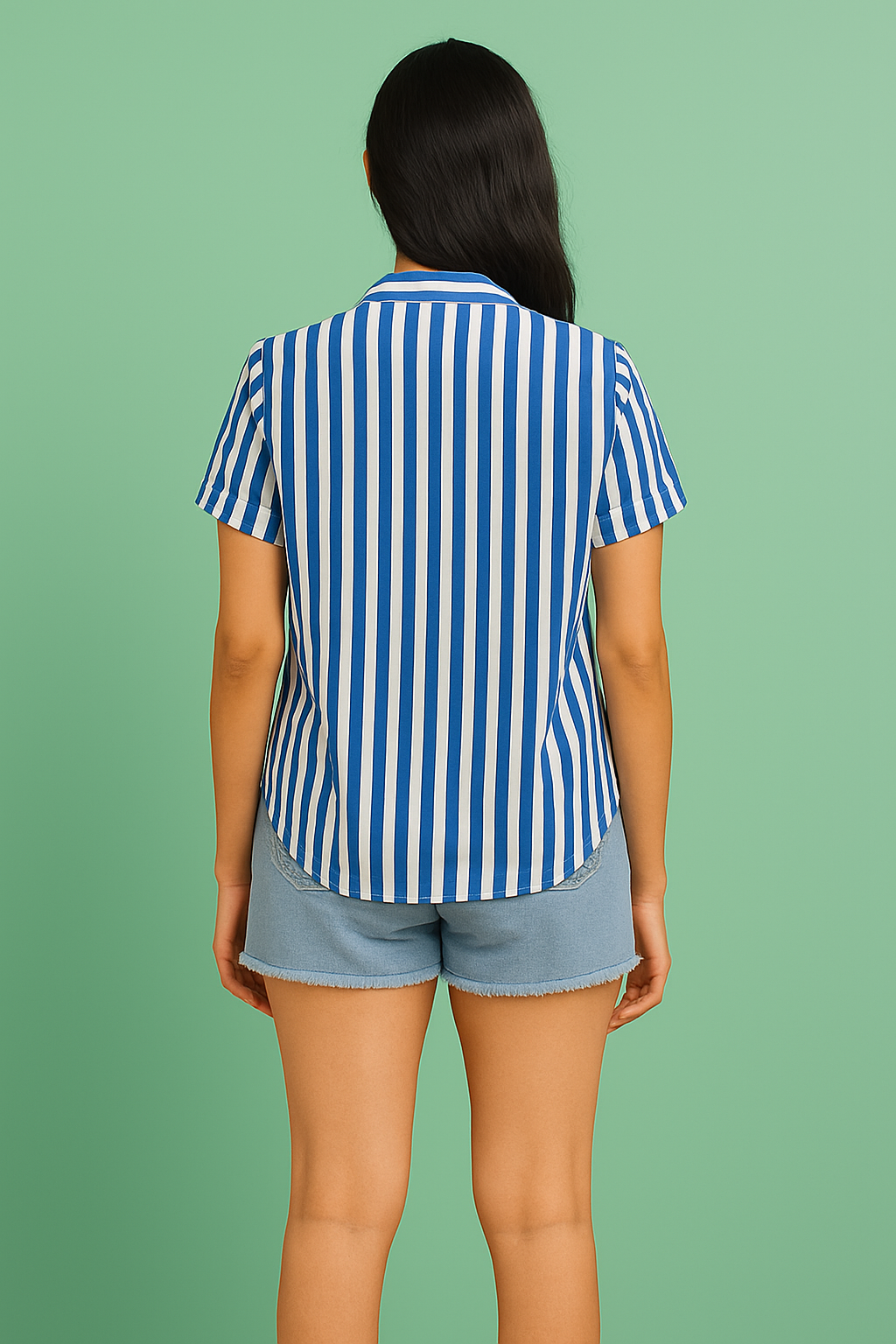 Women’s Blue & White Stripe Relaxed Fit Folded Cuff Shirt – Summer Casual