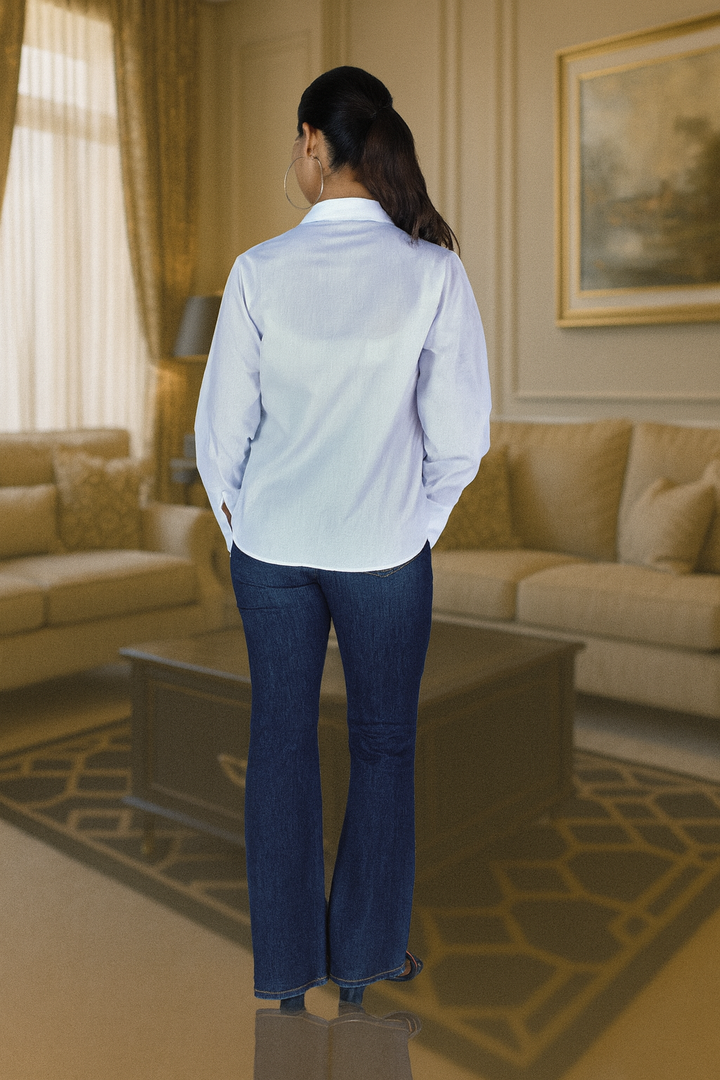 White Cotton Shirt with Tulip Embroidery – Long Sleeves Women’s Casual & Formal Wear