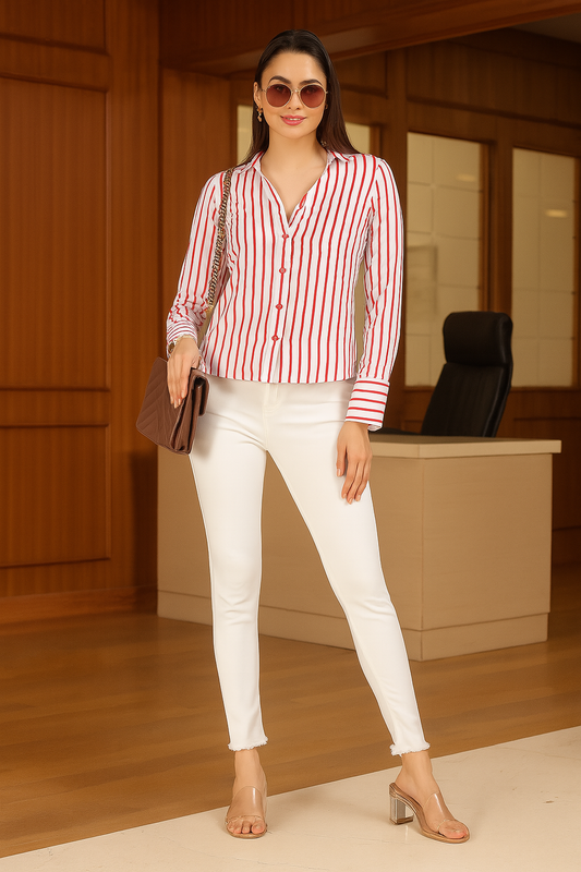 Classic Red and White Striped Yarn dyed shirt