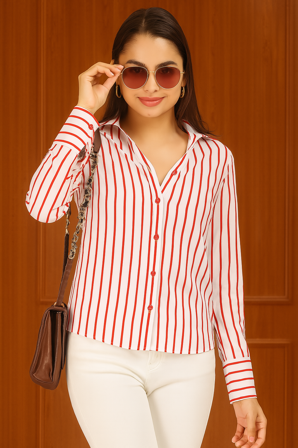 Classic Red and White Striped Yarn dyed shirt