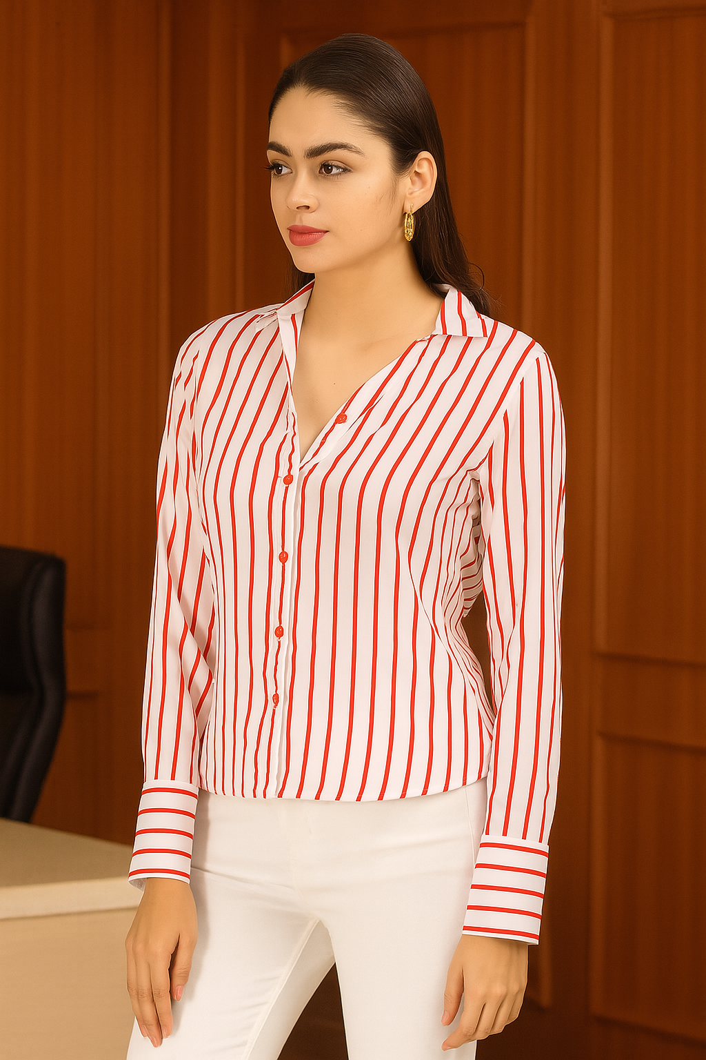 Classic Red and White Striped Yarn dyed shirt