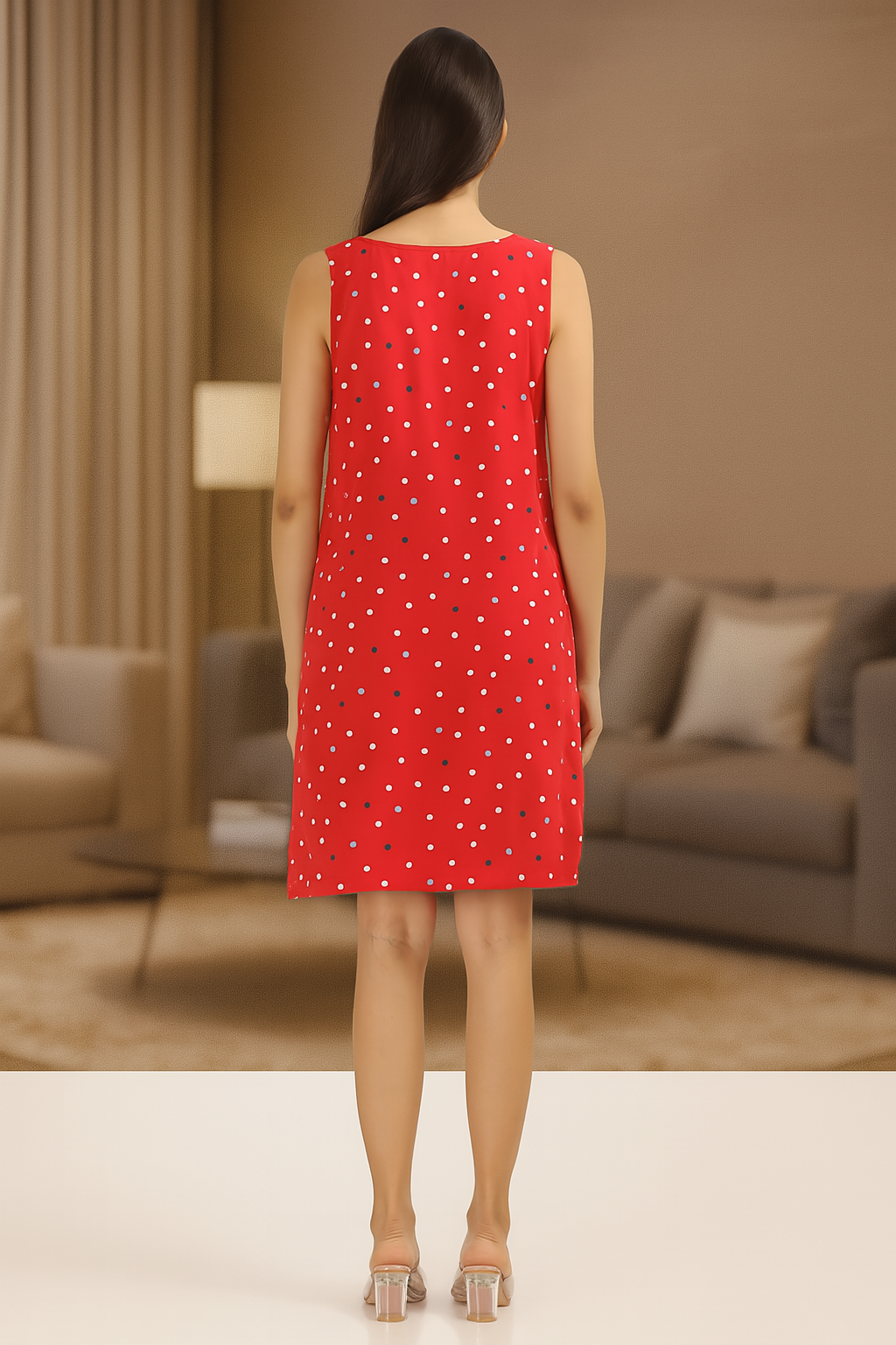 "Red Polka Dot Sleeveless Dress for Women – Stylish Summer Casual Wear"