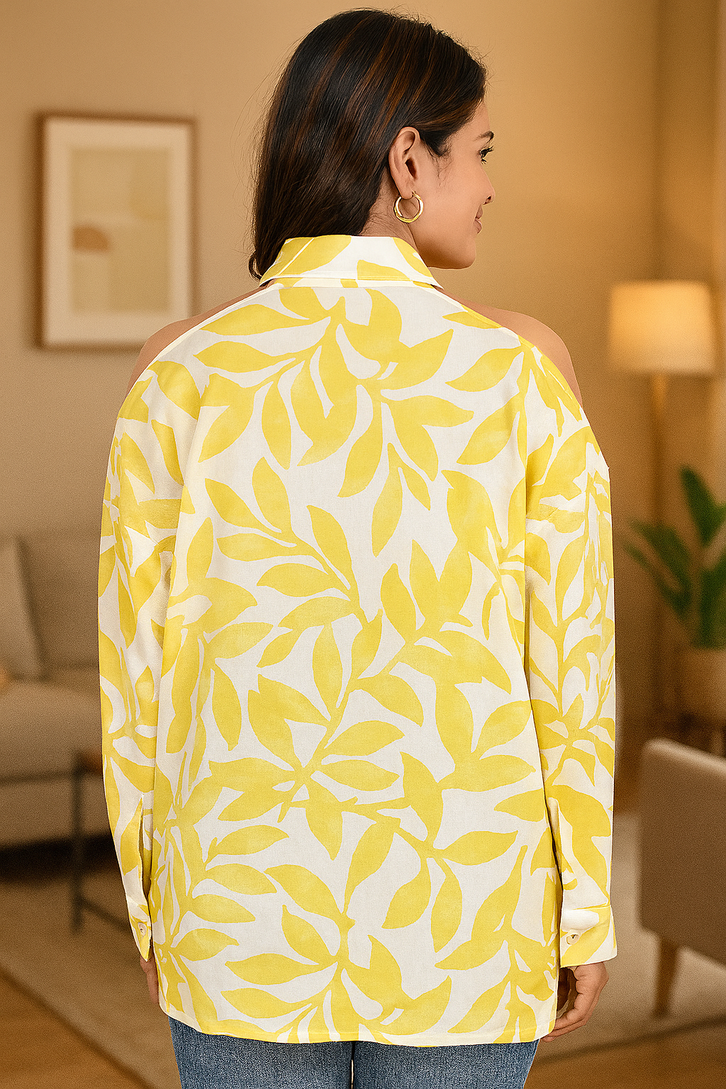 Yellow Off shoulder Cotton shirt.