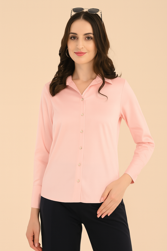 Blush Pink Satin Shirt for Women – Front View