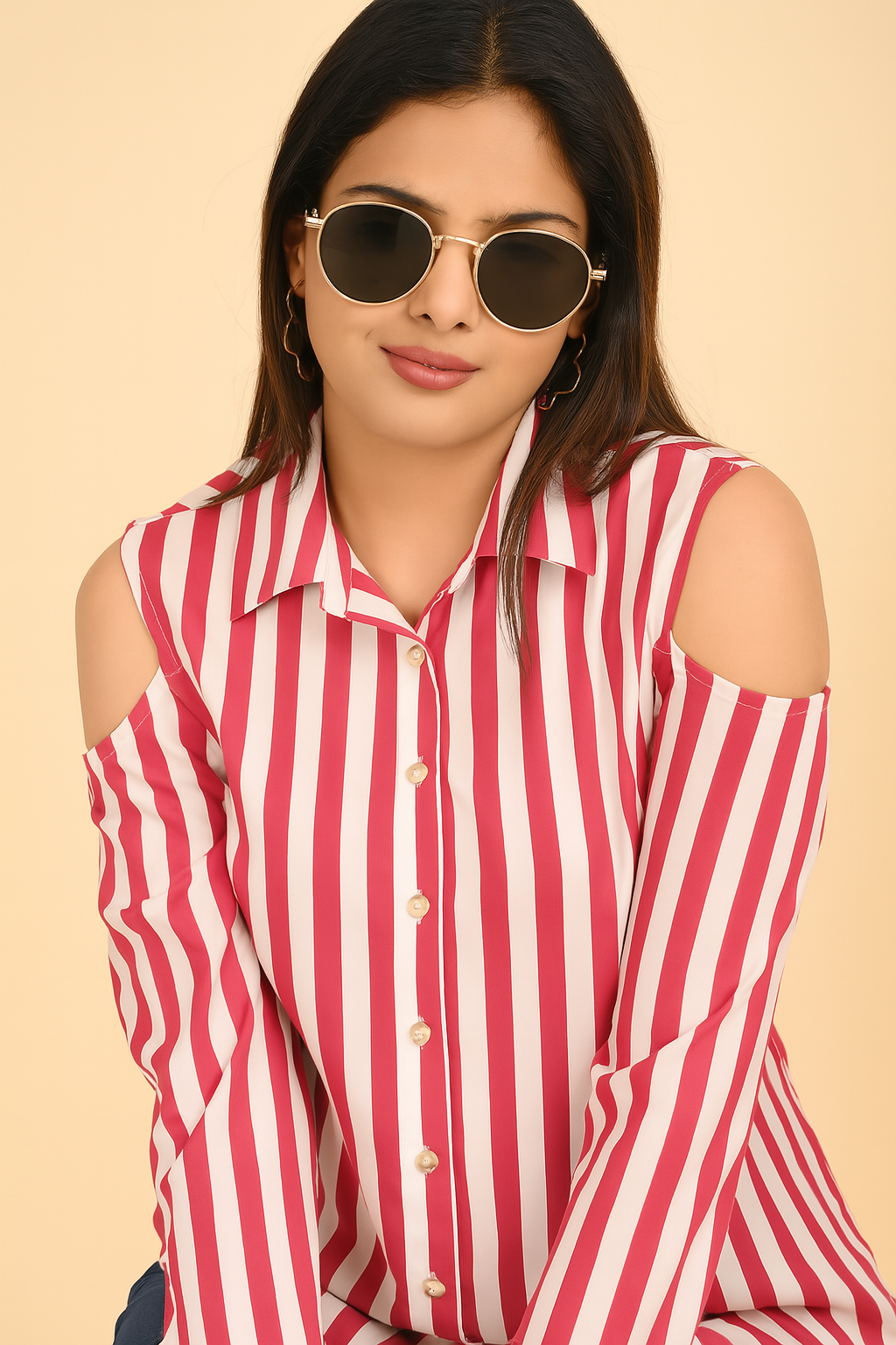 Bold Stripe cold Shoulder Shirt