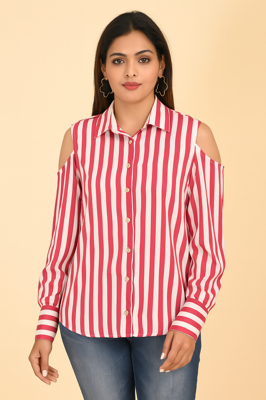 Bold Stripe cold Shoulder Shirt