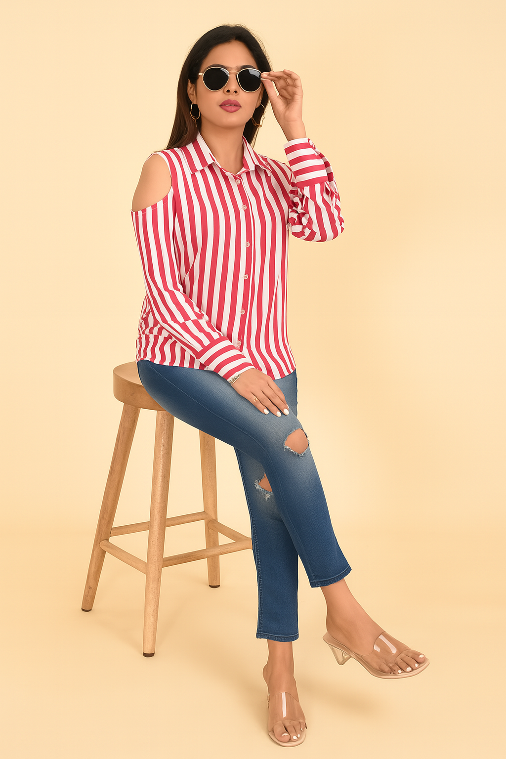 Bold Stripe cold Shoulder Shirt