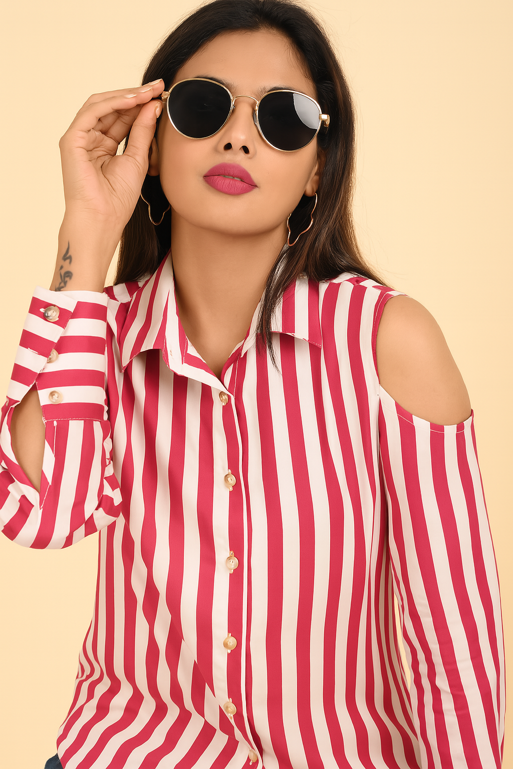 Bold Stripe cold Shoulder Shirt