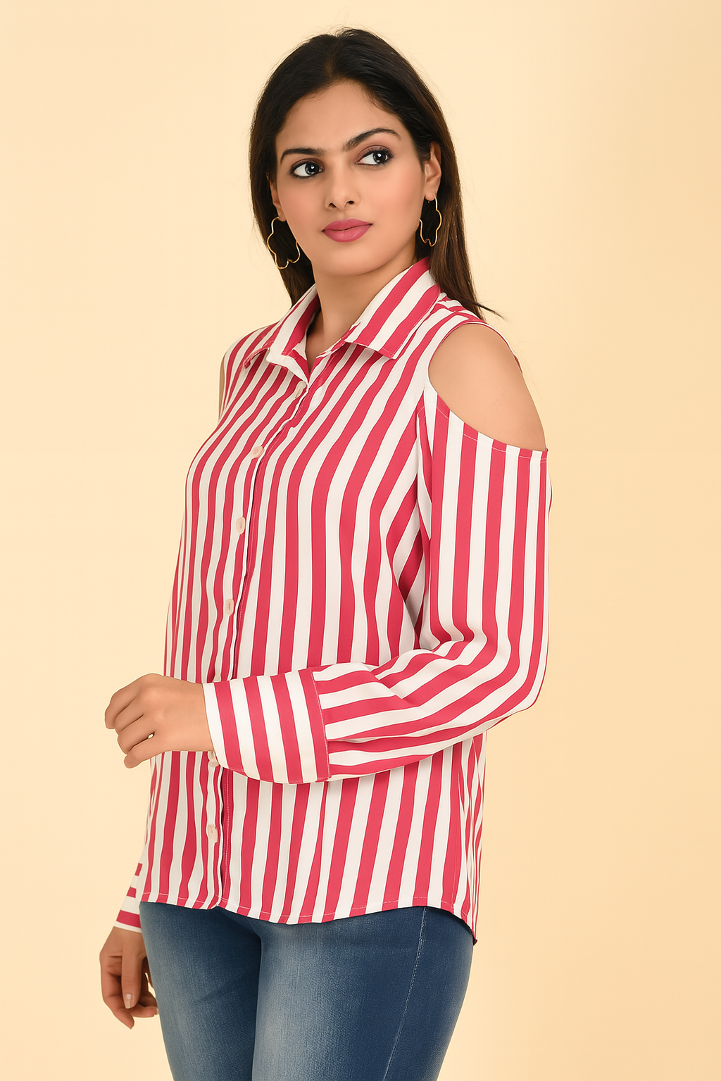 Bold Stripe cold Shoulder Shirt