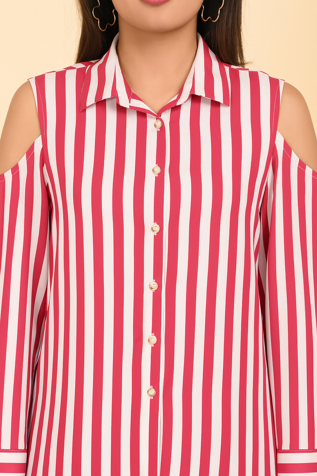 Bold Stripe cold Shoulder Shirt