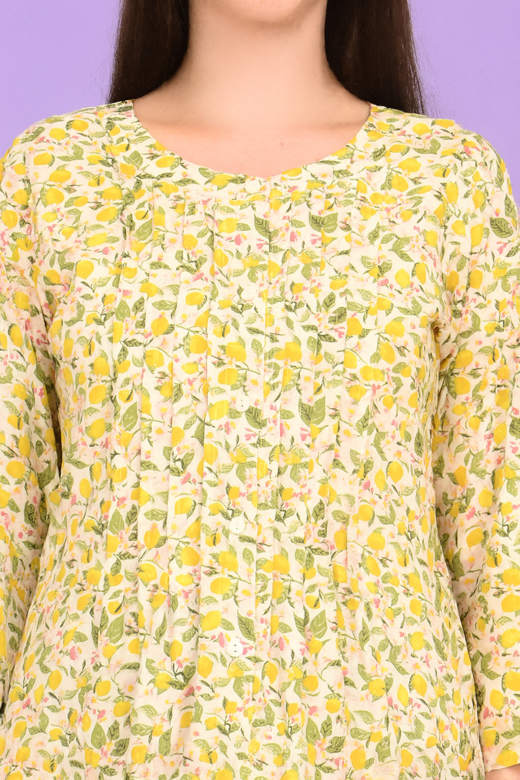 Women’s Yellow Floral AOP Cotton Rich Tunic Top – Lightweight Summer Wear