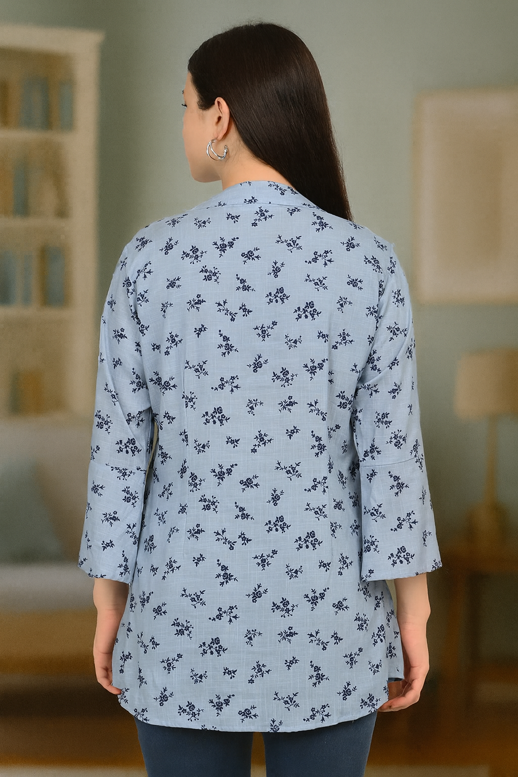Light Blue Floral Cotton Kurti for Women – Soft & Breathable Everyday Wear