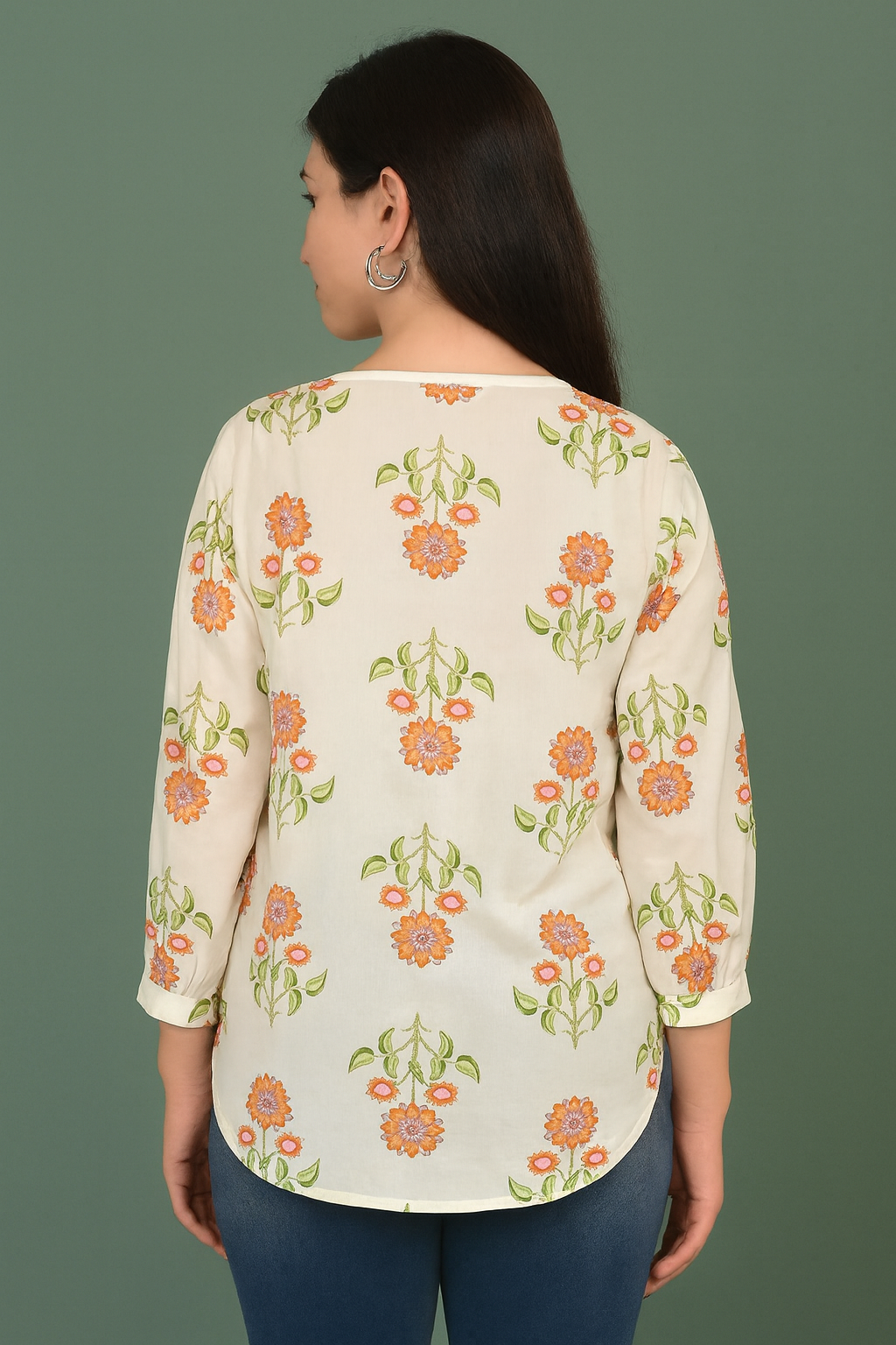 Women's 100% Cotton Floral Printed Top with Tie-Up Button Front