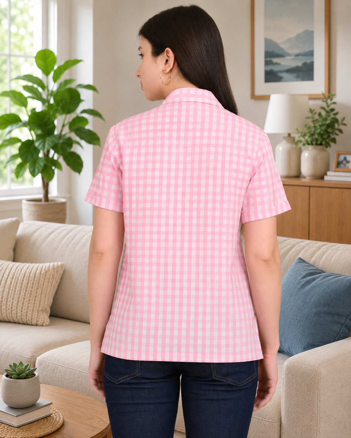 Pink shirt back view women India