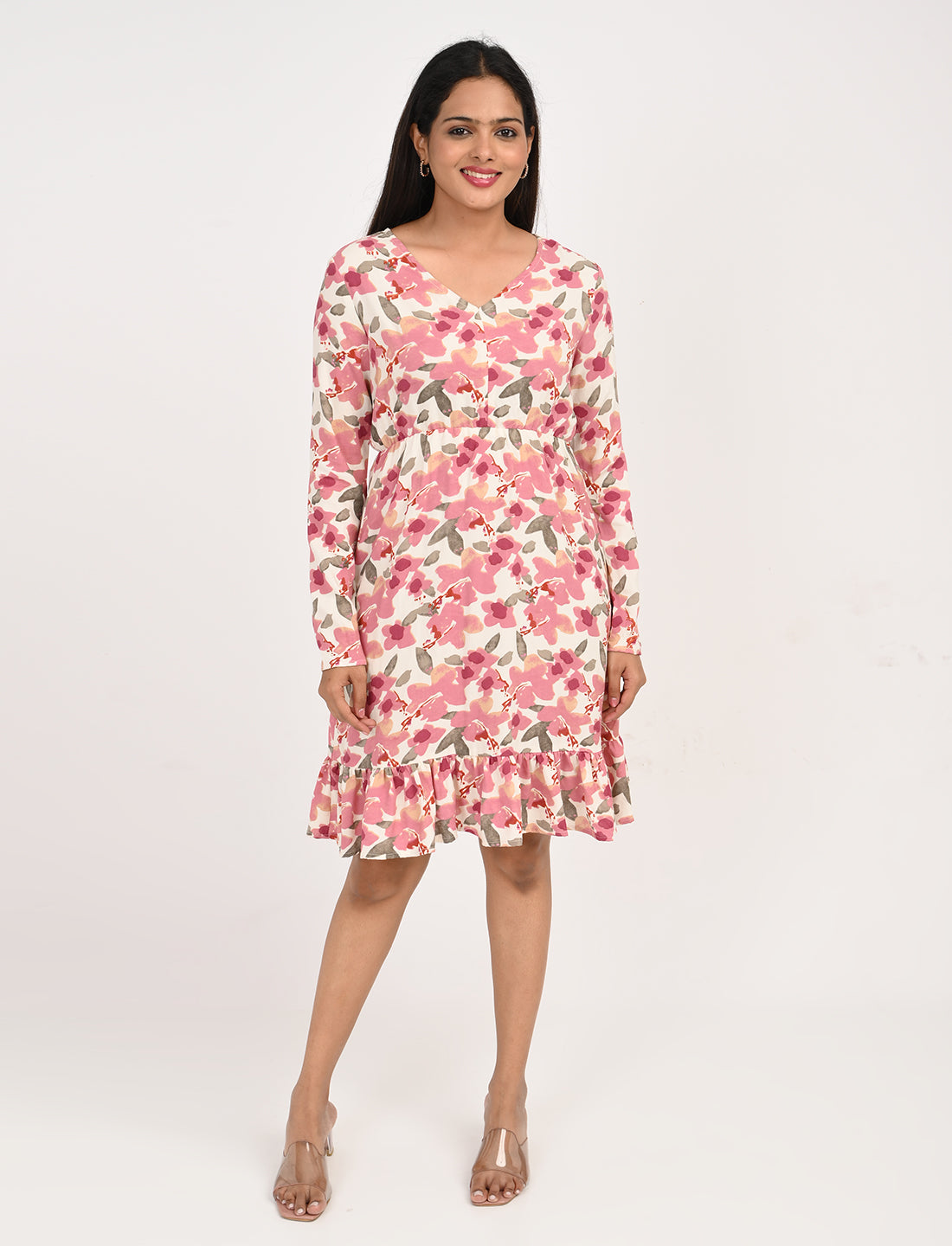 “Pink floral rayon dress for women – perfect for brunch, vacation, and casual outings | The Classy Clothing India”