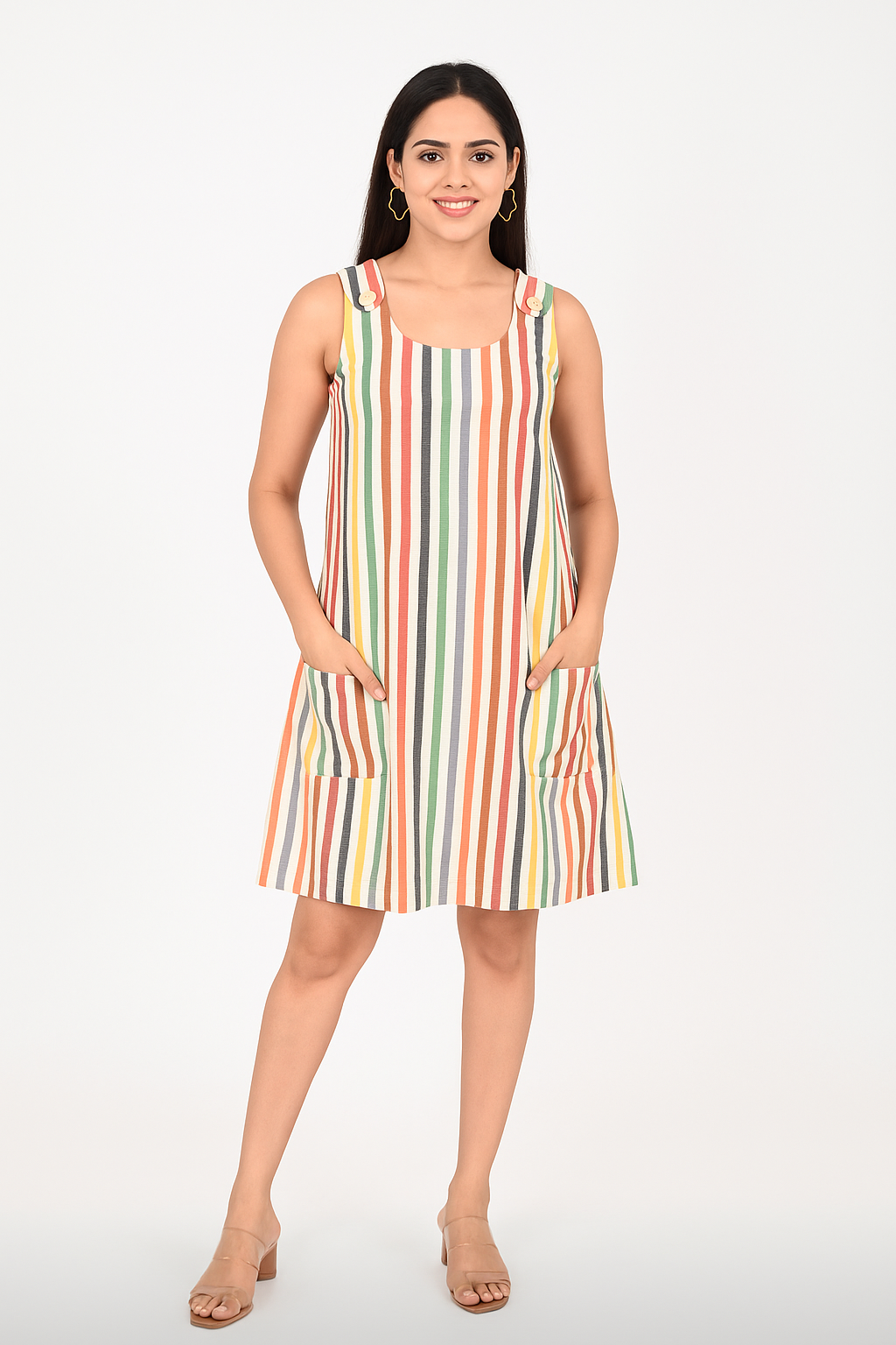 100% Cotton Yarn Dyed Multicolor Striped Dress – The Classy Clothing