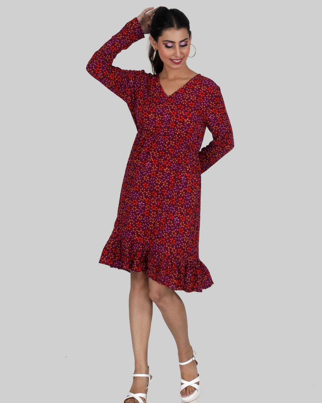 V Neck Dress in Ditsy Flower print