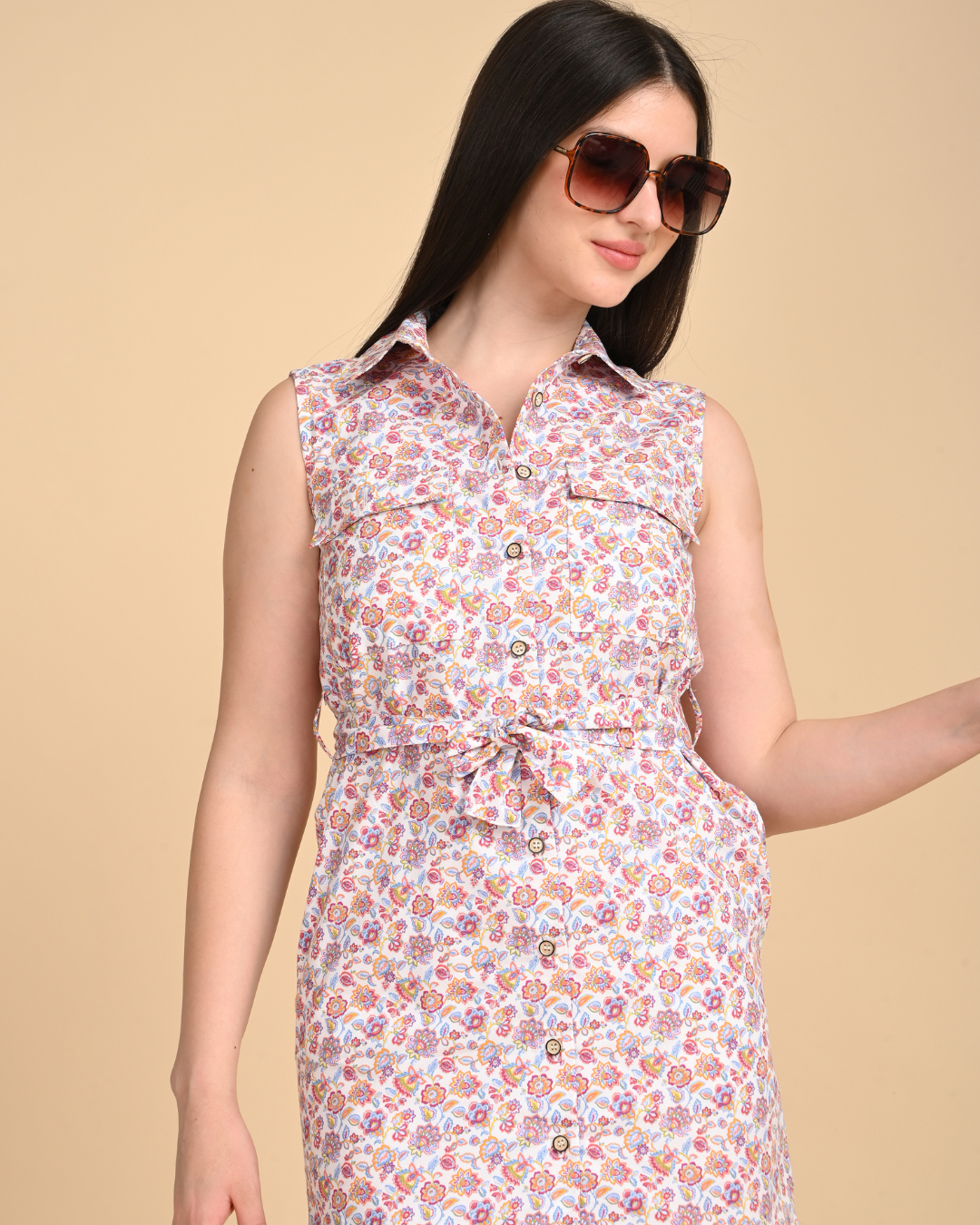 breathable cotton dress for women floral print sleeveless summer dress india