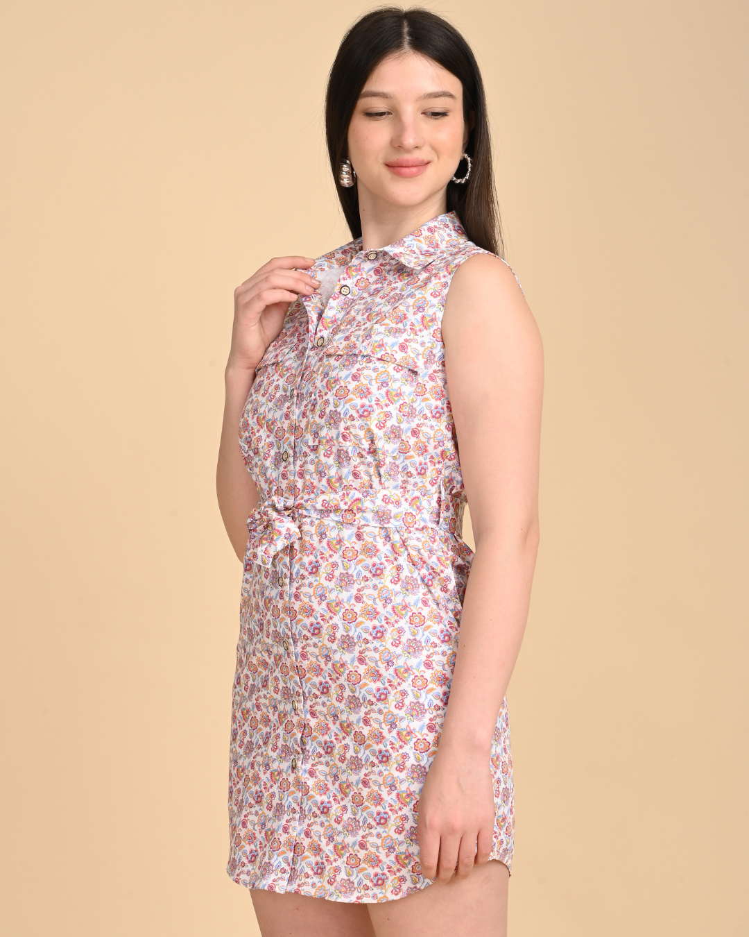 side view floral printed cotton dress for women sleeveless summer dress india