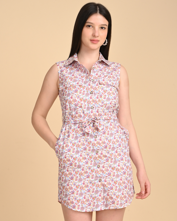 “floral printed cotton dress for women sleeveless summer dress india”
