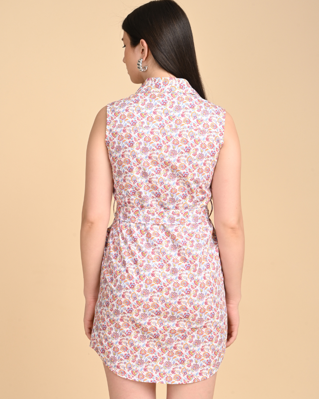 back view floral printed cotton dress for women sleeveless summer dress india