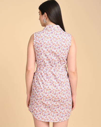 back view floral printed cotton dress for women sleeveless summer dress india