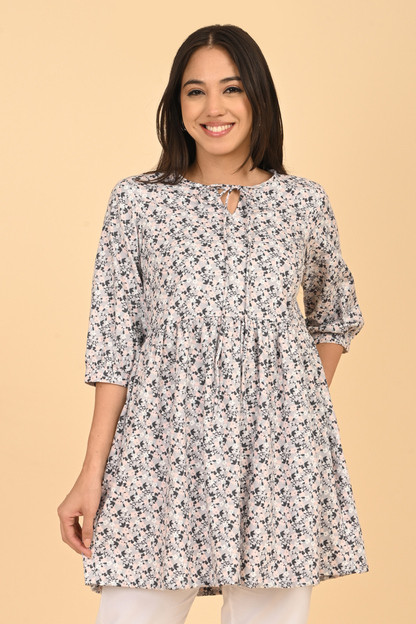 Women all over printed rayon dress for summer wear in India