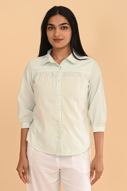 cotton striped yarn dyed top for women office wear cotton top india